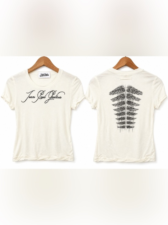 Jean Paul Gaultier Tops - Jean Paul Gaultier Tattoo Logo Baby Tee Wings Ivory XS NWT Designer